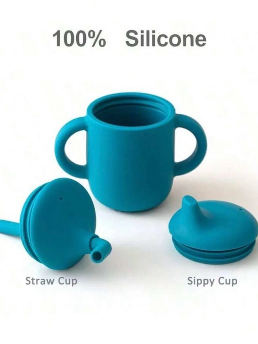 Silicone Training Cup Set in Light Blue & Cream